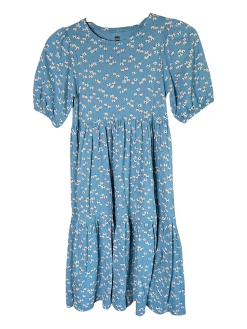 Tea Collection Tiered Puff Sleeve Floral Dress Blue/White Size 8